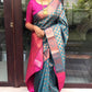 Rama Lichi Silk Banarasi Saree With Copper Weaving