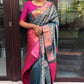 Rama Lichi Silk Banarasi Saree With Copper Weaving