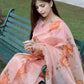 Peach Soft Organza Silk Saree With All Over Hand Print