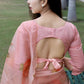 Peach Soft Organza Silk Saree With All Over Hand Print