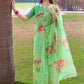 Green Soft Organza Silk Saree With All Over Hand Print