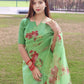 Green Soft Organza Silk Saree With All Over Hand Print