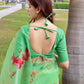 Green Soft Organza Silk Saree With All Over Hand Print