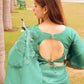 Teal Soft Organza Silk Saree With All Over Hand Print