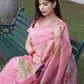 Pink Soft Organza Silk Saree with Beautiful Floral Print