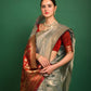 Light Grey Tussar Silk Patola Weaving Saree With Zari Woven Border