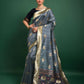 Grey Tussar Silk Patola Weaving Saree With Zari Woven Border