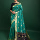 See Green Tussar Silk Patola Weaving Saree With Zari Woven Border