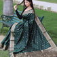 Green Pure Soft Silk Saree With Copper And Golden Zari Weaved Border