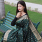 Green Pure Soft Silk Saree With Copper And Golden Zari Weaved Border