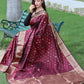 Wine Pure Soft Silk Saree With Copper And Golden Zari Weaved Border