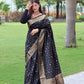 Dark Blue Pure Soft Silk Saree With Copper And Golden Zari Weaved Border