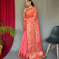 Peach Pure organza weaved saree with Jacquard border.