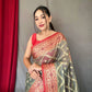 Grey Pure organza weaved saree with Jacquard border.