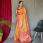 Orange Pure organza weaved saree with Jacquard border.