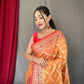 Orange Pure organza weaved saree with Jacquard border.