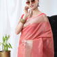 Pink Tissue Linnen Silk Saree With Fancy Zari Weaving Border