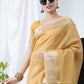 Yellow Tissue Linnen Silk Saree With Fancy Zari Weaving Border