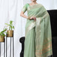 See Green Tissue Linnen Silk Saree With Fancy Zari Weaving Border