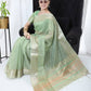 See Green Tissue Linnen Silk Saree With Fancy Zari Weaving Border