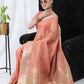Peach Tissue Linnen Silk Saree With Fancy Zari Weaving Border