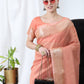 Peach Tissue Linnen Silk Saree With Fancy Zari Weaving Border