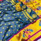 Grey  Paithani Pure Silk Handloom Saree With Pure Jari