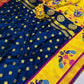 Blue  Paithani Pure Silk Handloom Saree With Pure Jari