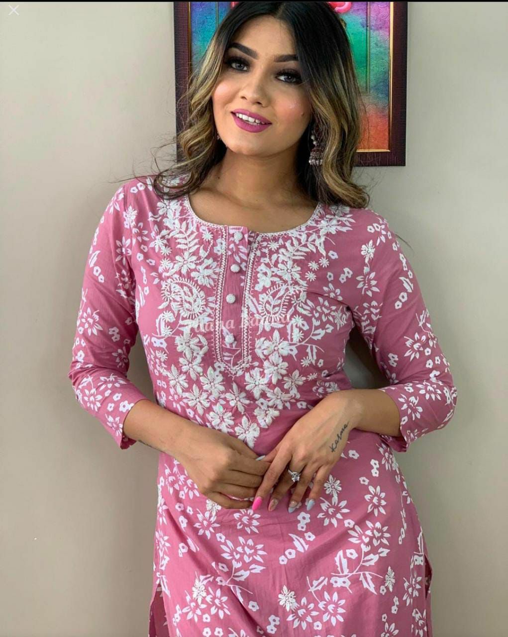 Pink Beautiful Heavy Rayon Printed Kurti