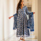Blue Dabu Print Gown Kurta Set