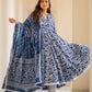 Blue Dabu Print Gown Kurta Set