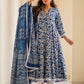 Blue Dabu Print Gown Kurta Set