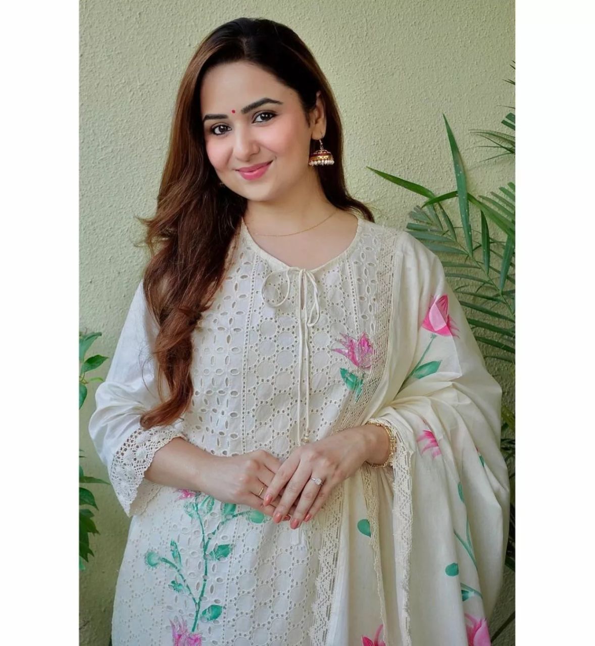 White Straight Chicken Chifli Work Hand-Printed Cotton Kurta Set