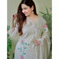 White Straight Chicken Chifli Work Hand-Printed Cotton Kurta Set