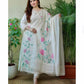 White Straight Chicken Chifli Work Hand-Printed Cotton Kurta Set