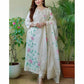 White Straight Chicken Chifli Work Hand-Printed Cotton Kurta Set