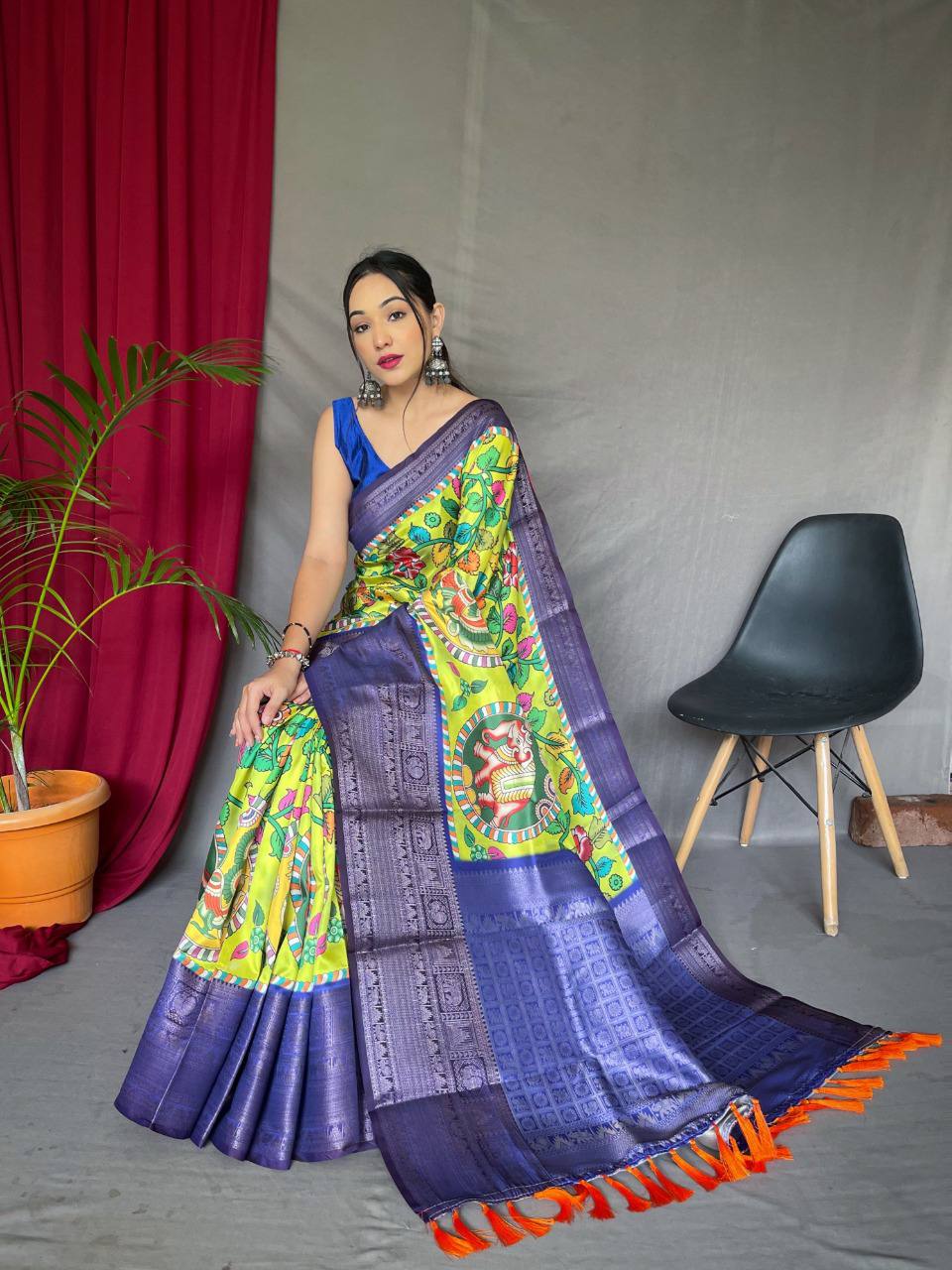 Blue Pure Kanchipuram Digital Printed Saree