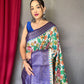 White-Blue Pure Kanchipuram Digital Printed Saree