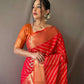 Red Banarasi Beautiful Patola Sarees With Leheriya Gold Zari Weaves
