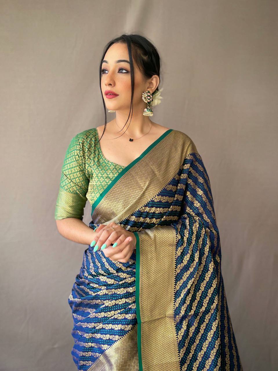 Blue Banarasi Beautiful Patola Sarees With Leheriya Gold Zari Weaves