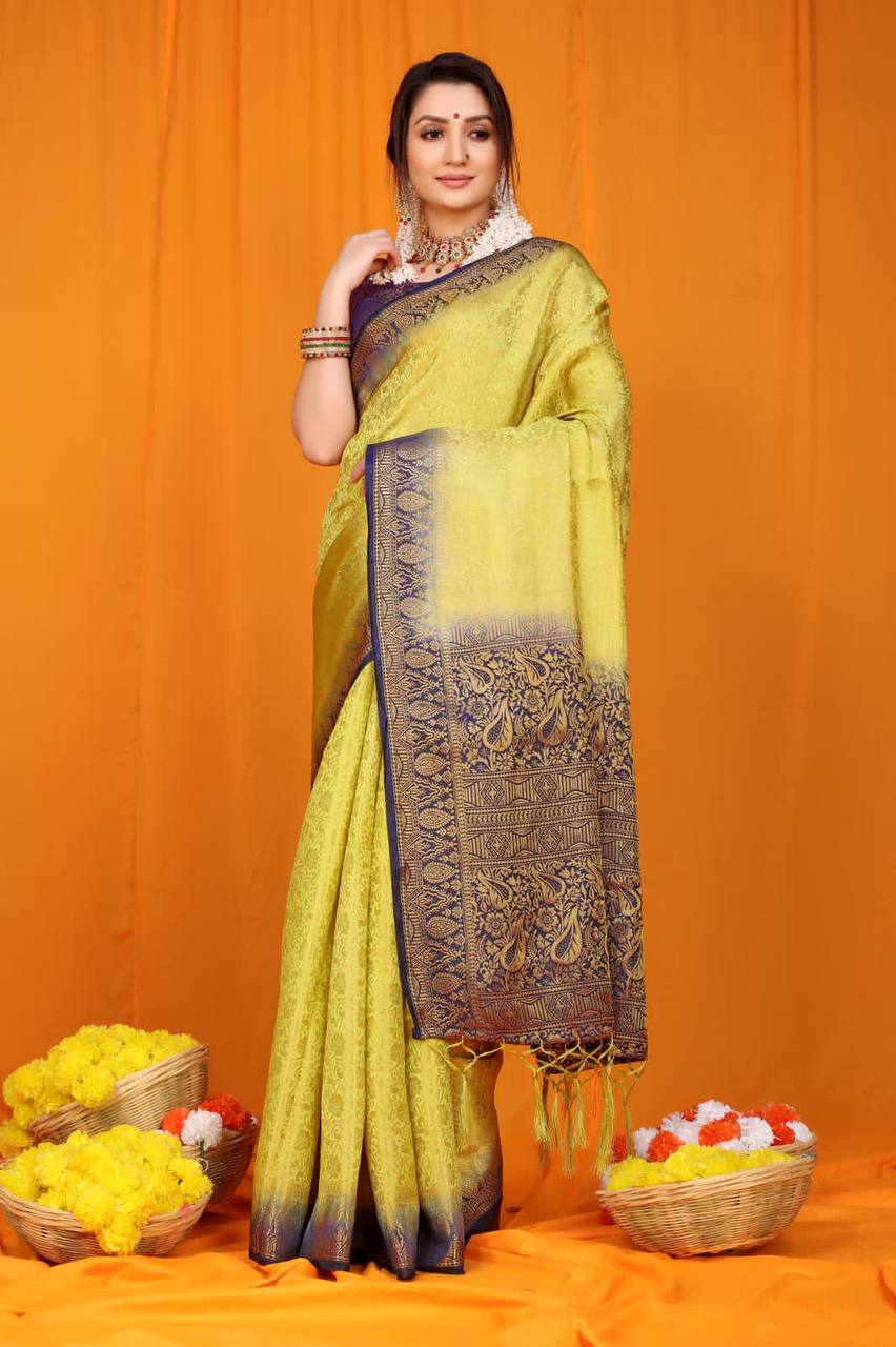 Lemon Pure Softly Silk Handloom Saree