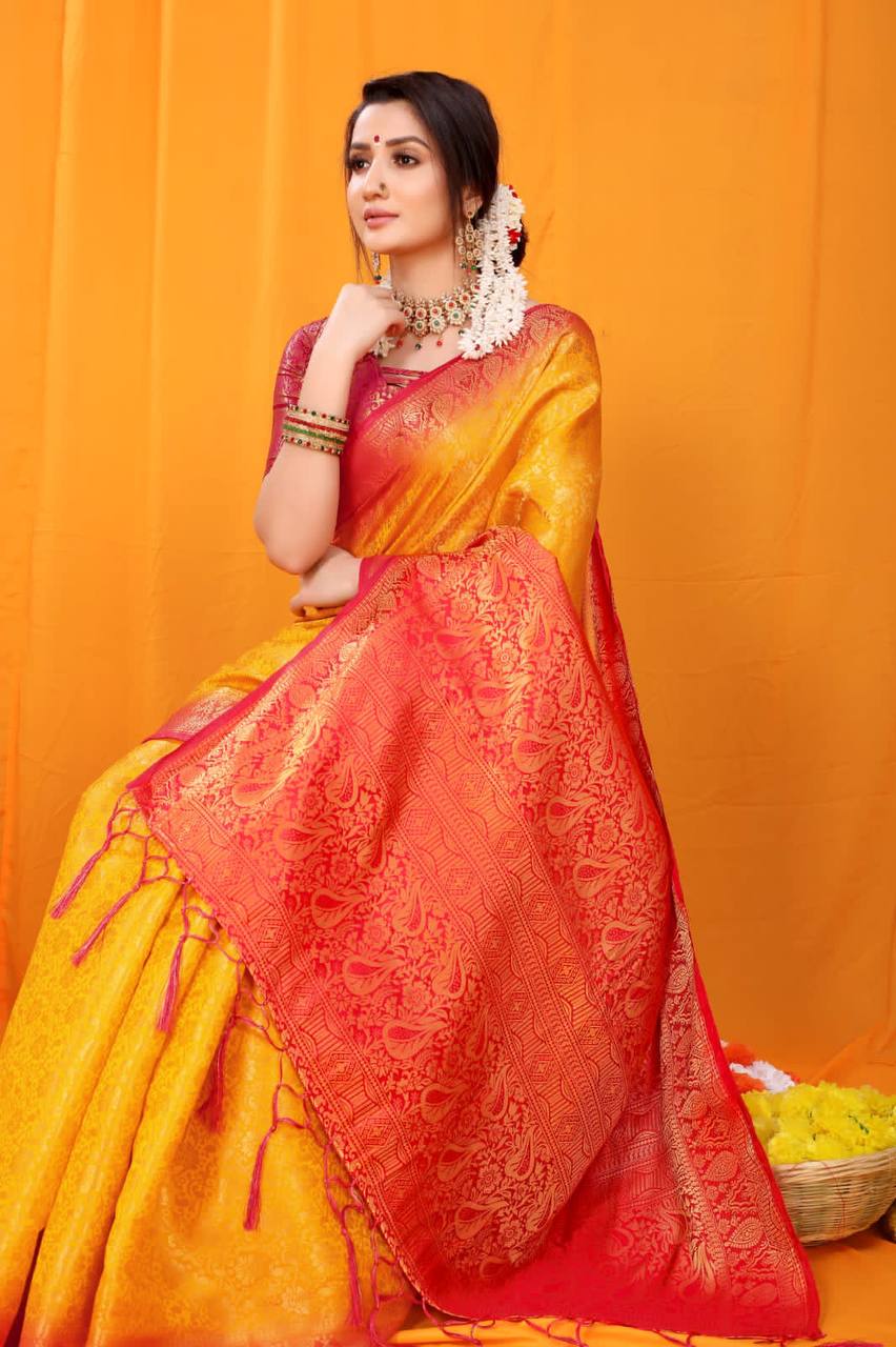 Yellow Pure Softly Silk Handloom Saree