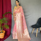 Pink Pure Linen Slub Silk Saree With Zari Weaving