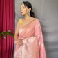 Pink Pure Linen Slub Silk Saree With Zari Weaving