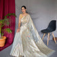 Grey Pure Linen Slub Silk Saree With Zari Weaving