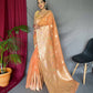 Orange Pure Linen Slub Silk Saree With Zari Weaving