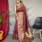 Wine Heavy Gold Big Jacquard Weaving Border  Handloom Saree