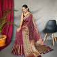 Wine Heavy Gold Big Jacquard Weaving Border  Handloom Saree
