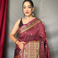 Wine Heavy Gold Big Jacquard Weaving Border  Handloom Saree