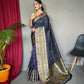Dark Blue Heavy Gold Big Jacquard Weaving Border  Handloom Saree